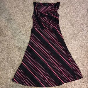 Express Black and Pink Striped Midi Dress
